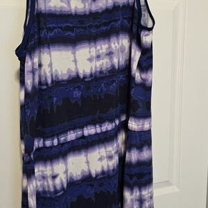 LuLaRoe Purple, Navy & White Tie-Dye Midi Dress